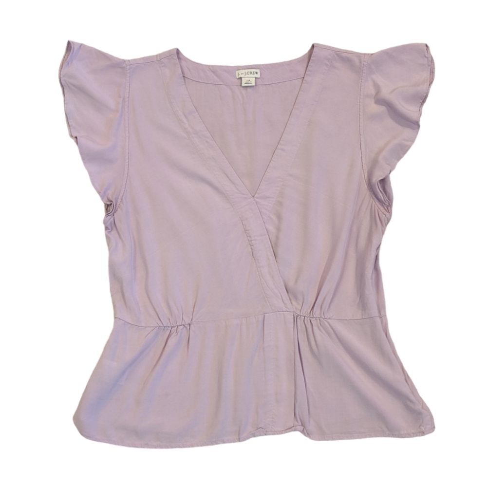 ➕plus➕ J. Crew lavender purple flutter sleeve faux wrap surplice top blouse